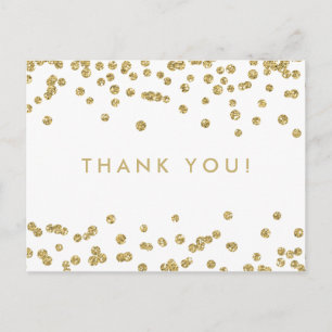 Thank You Note Gold Faux Glitter Confetti White Postcard