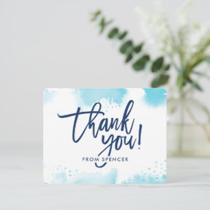 THANK YOU NOTE hand lettered aqua blue watercolor Invitation