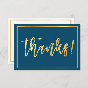THANK YOU NOTE hand lettered gold script navy blue Invitation