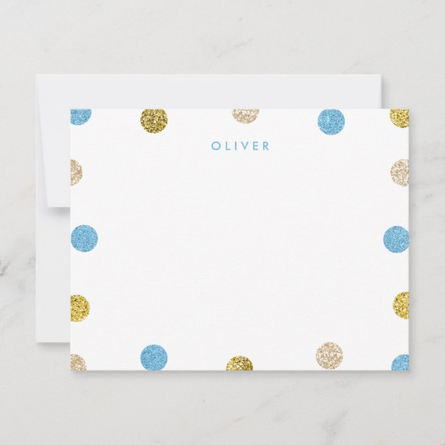 Thank You Note, Light Blue and Gold Glitter Note Card (Front)