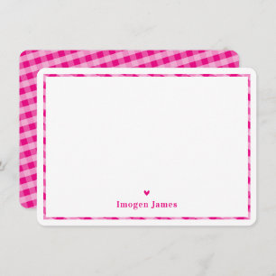THANK YOU NOTE modern check heart cute hot pink