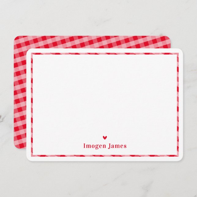 THANK YOU NOTE modern cute check heart bold red (Front/Back)