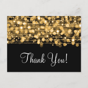 Thank You Note Party Sparkles Gold Postcard