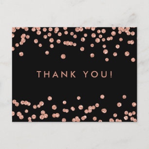 Thank You Note Rose Gold Glitter Confetti Black Postcard