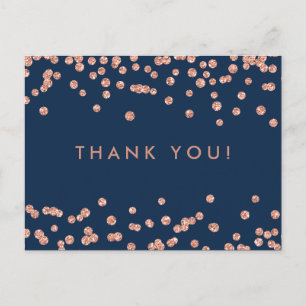 Thank You Note Rose Gold Glitter Confetti Navy Postcard