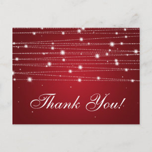 Thank You Note Sparkling Lines Red Postcard