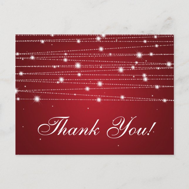 Thank You Note Sparkling Lines Red Postcard (Front)