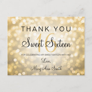 Thank You Note Sweet 16 Gold Glitter Lights Postcard
