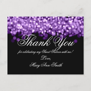 Thank You Note Sweet 16 Shimmering Purple Lights Postcard