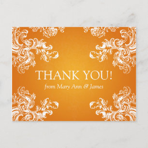Thank You Note Vintage Swirls 2 Orange Postcard