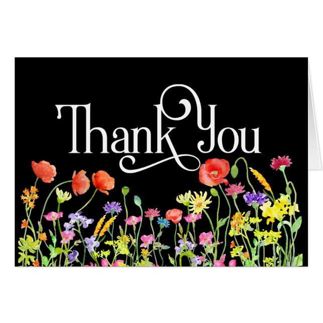 Thank You Note with Colourful Floral Border (Front Horizontal)