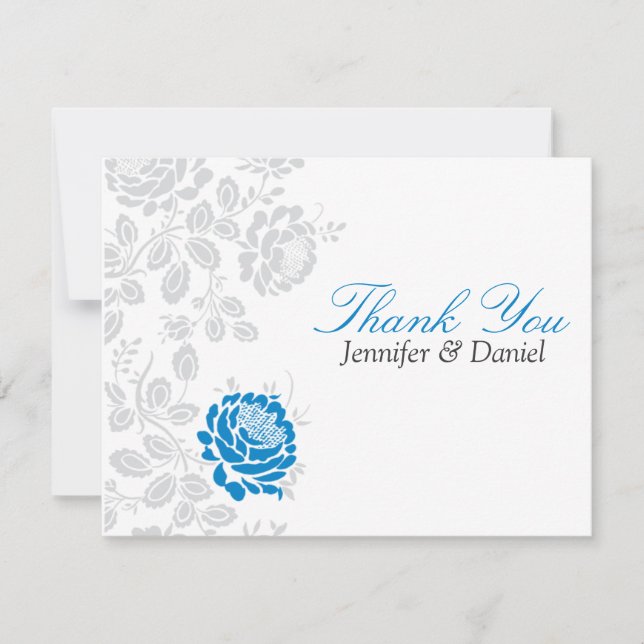 Thank You Notes Blue and Grey Damask Invitation (Front)