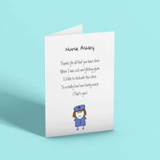 Thank You Nurse Cute Poem Customisable Thankyou Card