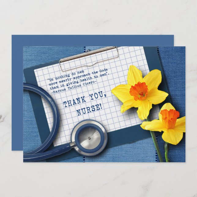 Thank You Nurse. Daffodils and Stethoscope Card (Front/Back)