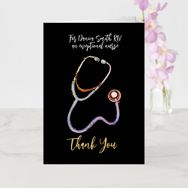 Thank You Nurse Minimalist Black and White  Foil Greeting Card (Orchid)