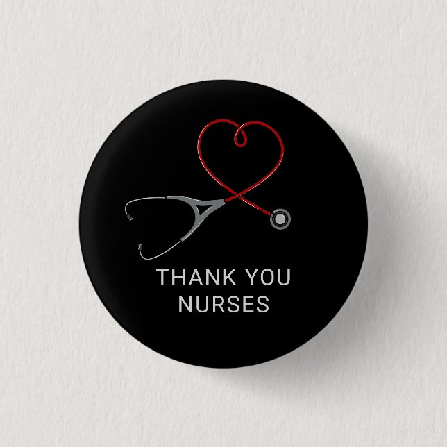 Thank You Nurses Red Love Heart Stethoscope  3 Cm Round Badge (Front)