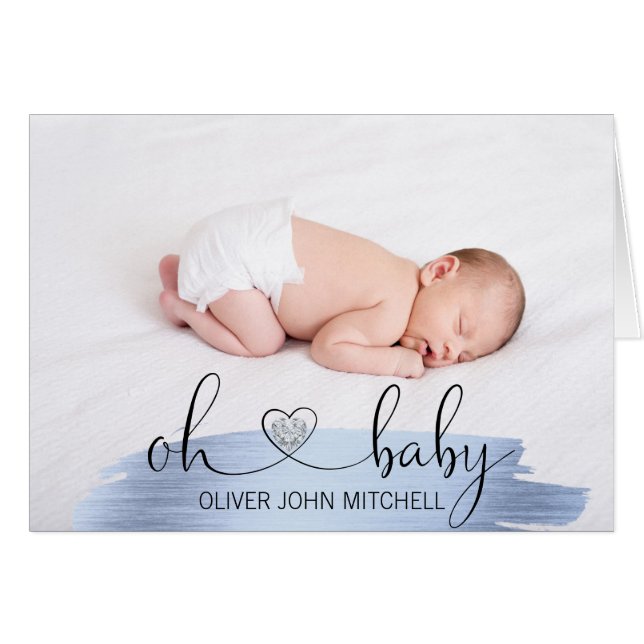 Thank You OH BABY Shower Blue Gold | PHOTO + TEXT (Front Horizontal)