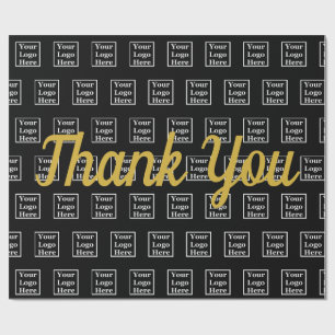 Thank You on Black Your Logo Here Wrapping Paper