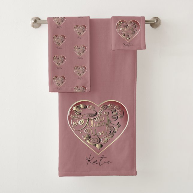 "Thank You" on Dusty Rose Bath Towel Set (Insitu)
