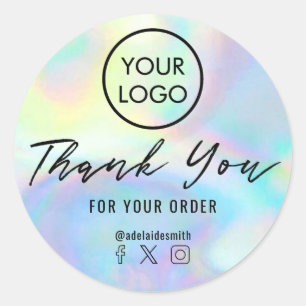 thank you on faux holograph pastel classic round sticker