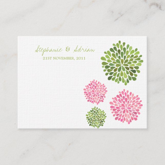Thank You or Table Place Cards Pink Green Blooms (Front)
