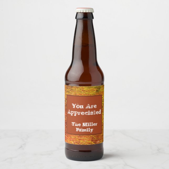 Thank You Orange Autumn Colours Appreciation Beer Bottle Label (Front)