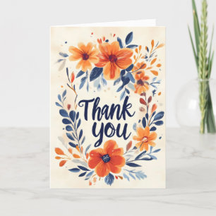 Thank You Orange Blue Flower Holiday Card