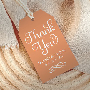 Thank You Orange Calligraphy Monogram Wedding Gift Tags