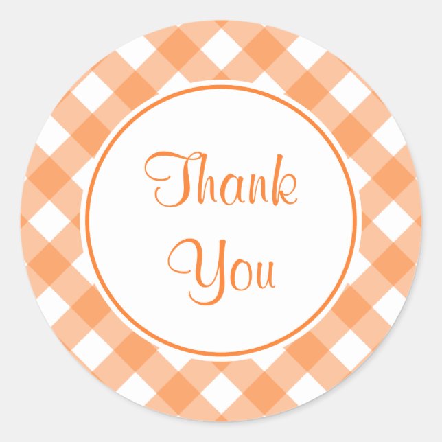 Thank You Orange Gingham Stickers (Front)