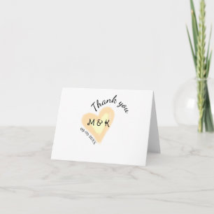THANK YOU ORANGE HEART NAME LETTER DATE WEDDING CARD