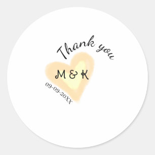 THANK YOU ORANGE HEART NAME LETTER DATE WEDDING CLASSIC ROUND STICKER