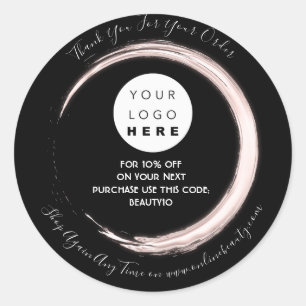 Thank You Order Custom Logo Name Discount Black Classic Round Sticker