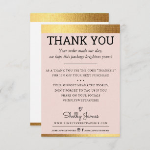 THANK YOU order insert modern gold foil edge pink