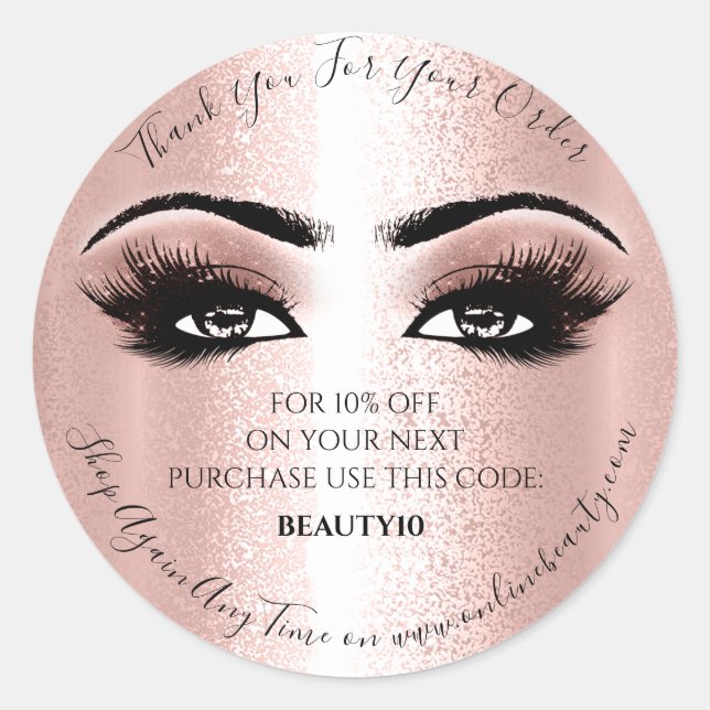 Thank You Order Logo Discount Rose Lash Brown Eyes Classic Round Sticker (Front)