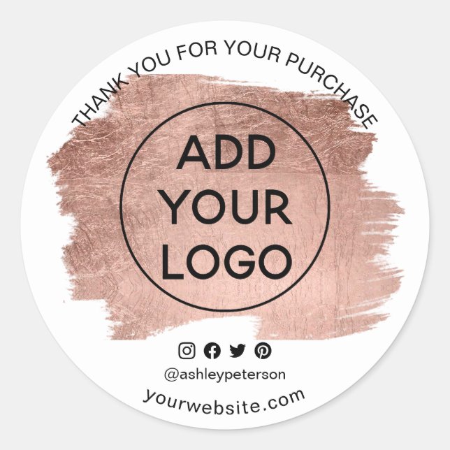 Thank you order logo rose gold foil social media classic round sticker (Front)