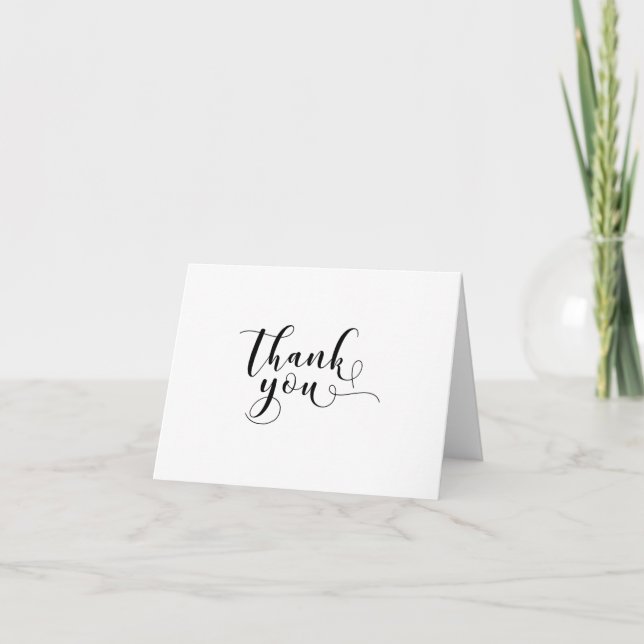 "Thank You" Ornate Black Script Typography 3 Thank You Card (Front)