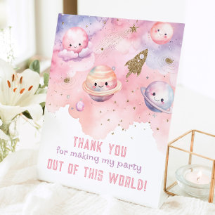 Thank you Out of this world Space birthday party Pedestal Sign