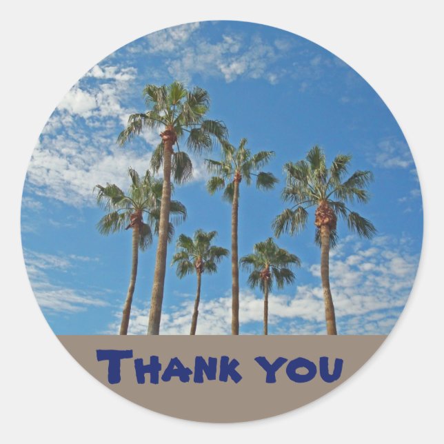 Thank You Palm Tree Blue Sky General Appreciation Classic Round Sticker (Front)