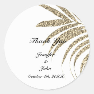 Thank You Palm Tree Gold Leaf Glittery Wedding Classic Round Sticker