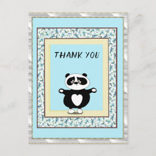 Thank You Panda Bear Mint Floral Postcard