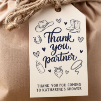 Thank You Partner Cowboy Baby Shower Favour Tags