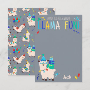 Thank You Party Animals Llama Birthday Boys Grey Card