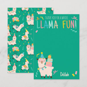 Thank You Party Animals Llama Birthday Girls Green Card