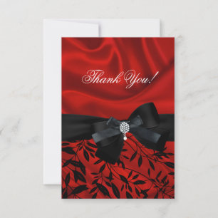 Thank You Party Red Damask Black White Card
