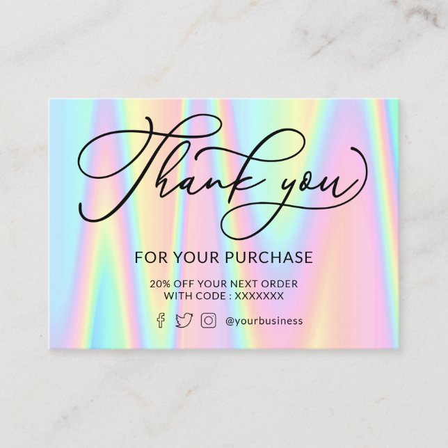  thank you pastel colours business card (Front)