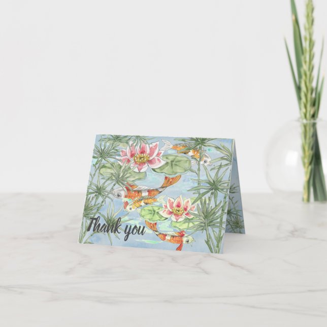 Thank You Pastel Tropical Koi Fish Pond Watercolor Card (Front)