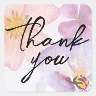 Thank you pastel watercolor flower square sticker