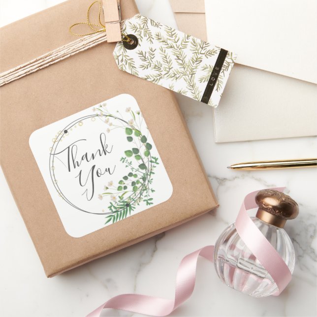 Thank You Pastel Yellow Greenery Wreath Square Sti Square Sticker (Gifting)