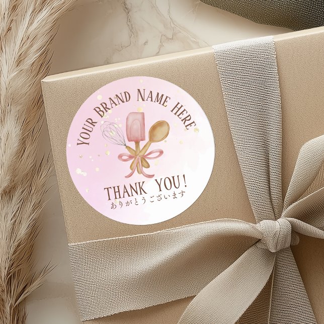 Thank You Pastry Chef Baking Utensil Cute Pink Classic Round Sticker (Creator Uploaded)