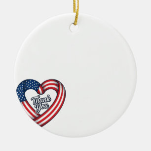 Thank You Patriotic Heart Vintage Vector Design_1 Ceramic Tree Decoration
